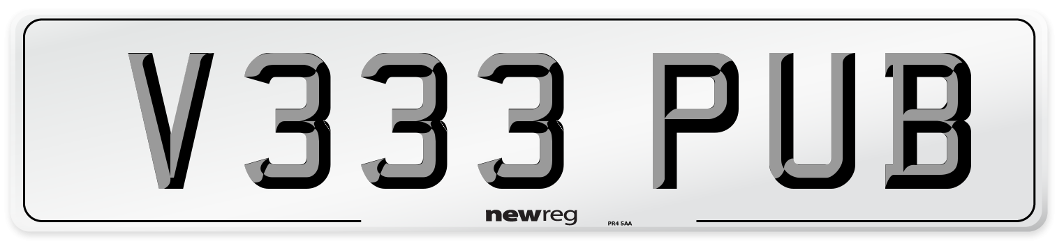 V333 PUB Number Plate from New Reg